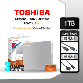 ภาพขนาดย่อของสินค้าToshiba External HDD (1TB) USB 3.2 SuperSpeed, รุ่น (Canvio Flex) ฮาร์ดดิสพกพา (TSB-HDTX110ASCAA)