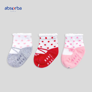 แอ็บซอร์บา (แพ็ค 3 คู่) ถุงเท้าเด็กอ่อน คละลาย สำหรับเด็กแรกเกิด - 3 เดือน Pink - bt