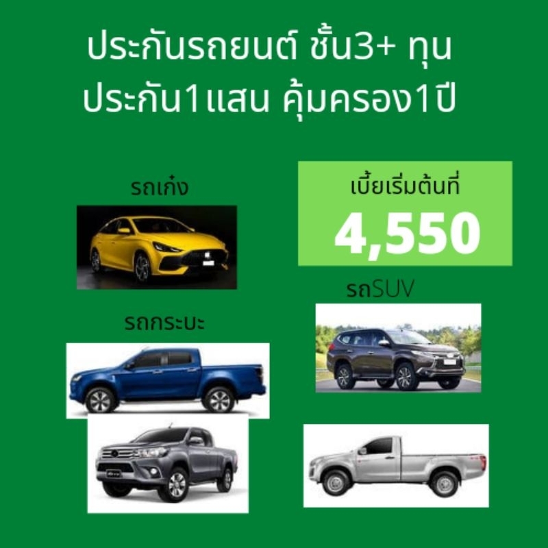 ประกันภัยรถยนต์ชั้น-3-บริษัทเมืองไทย-ชับบ์-lmg-คุ้มภัย-ไทยเศรษฐกิจ-อินทรประกันภัย-ทุน-100-000-คุ้มครอง1ปี