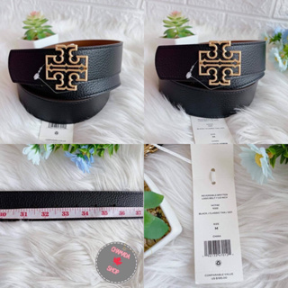 Tory Burch Britten Logo Reversible Black Tan Leather Belt 1.5