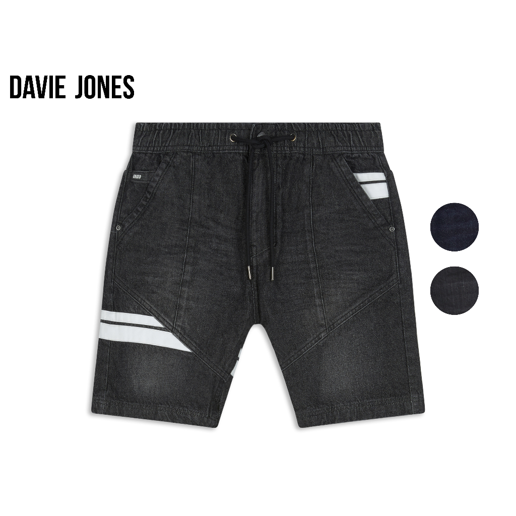 davie-jones-กางเกงขาสั้น-ผู้ชาย-เอวยางยืด-สีดำ-สีกรม-elasticated-shorts-in-black-navy-sh0075bk-nv