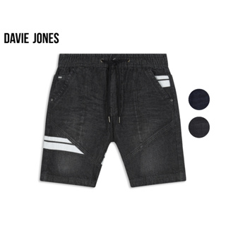 DAVIE JONES กางเกงขาสั้น ผู้ชาย เอวยางยืด สีดำ สีกรม Elasticated Shorts in black navy SH0075BK NV