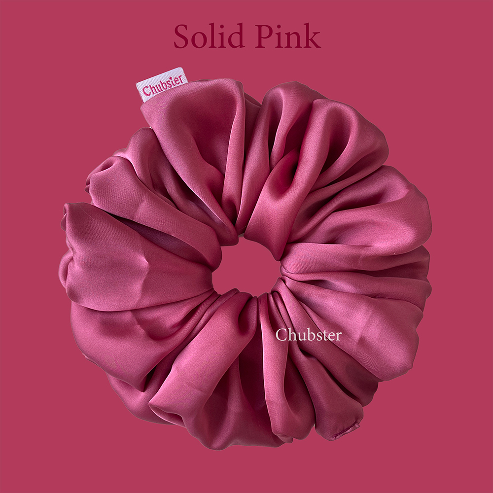 solid-pink-ยางรัดผมผ้าซาติน-บางลื่น-satin-scrunchies-ยางมัดผม-ยางรัดผมโดนัท