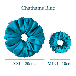 Chathams Blue ยางรัดผมผ้าซาติน บางลื่น Satin Scrunchies ยางมัดผม ยางรัดผมโดนัท