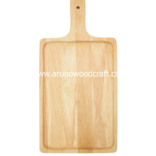 จานเหลี่ยมยางพารามีด้ามจับ l Rubber Wood Square Plate with Handle