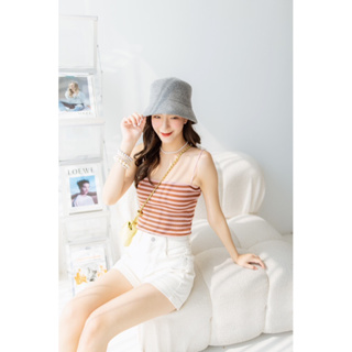 Dewishes 🩷🤎 Stripe PinkCaramel Tanktop สายเดี่ยว ลายริ้ว