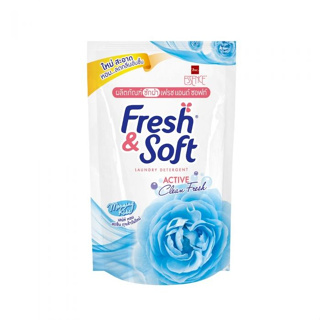 น้ำยาซักผ้า เฟรช&amp;ซอฟท์ (สีฟ้า) กลิ่น MORNING KISS Fresh&amp;Soft Liquid Detergent 400ml. 1 refill bag