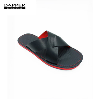 DAPPER รองเท้าแตะหนังแบบสวม Carbon Fiber Cross Strap Sandals สีดำ (HSKB1/105SC)