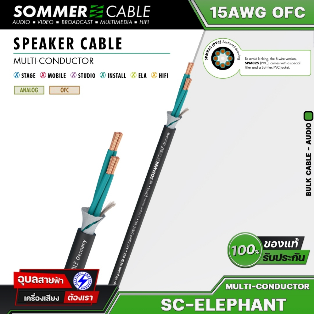 Sommer สายลำโพง 4x1.5มม Elephant SPM415 ทองแดง 15AWG OFC สายสัญญาณ ...