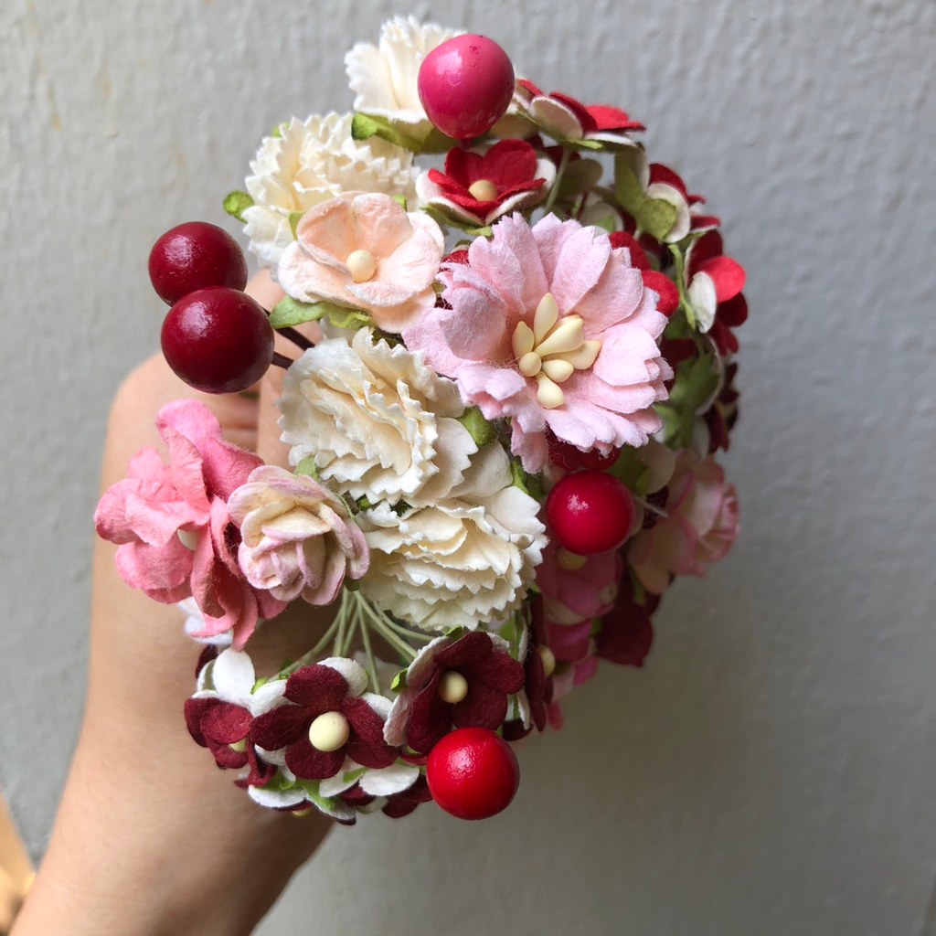 ดอกไม้กระดาษสาดอกไม้คละขนาดเล็กถึงกลางชมพูแดงขาว-60-ชิ้น-ดอกไม้ประดิษฐ์สำหรับงานฝีมือและตกแต่ง-พร้อมส่ง-f33