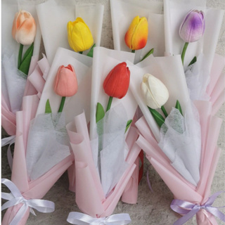 L-08ช่อดอกทิวลิป1ดอก(กระดาษชมพู)แถมการ์ดหัวใจและบริการเขียนการ์ดฟรี สารภาพรัก บอกรัก ส่งของขวัญ ดอกไม้ให้แฟน
