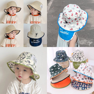 ☀️พร้อมส่ง👒 2023 Summer หมวกผ้าร่มปีกกว้างกันแดดเด็ก ป้องกันคอ น้ำหนักเบา  ลายน่ารักมาก มีสายปรับขนาดและสายรัด