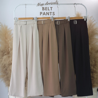 Belt pants กางเกงฟรีไซส์ เข็มขัดผ้าคอตตอน