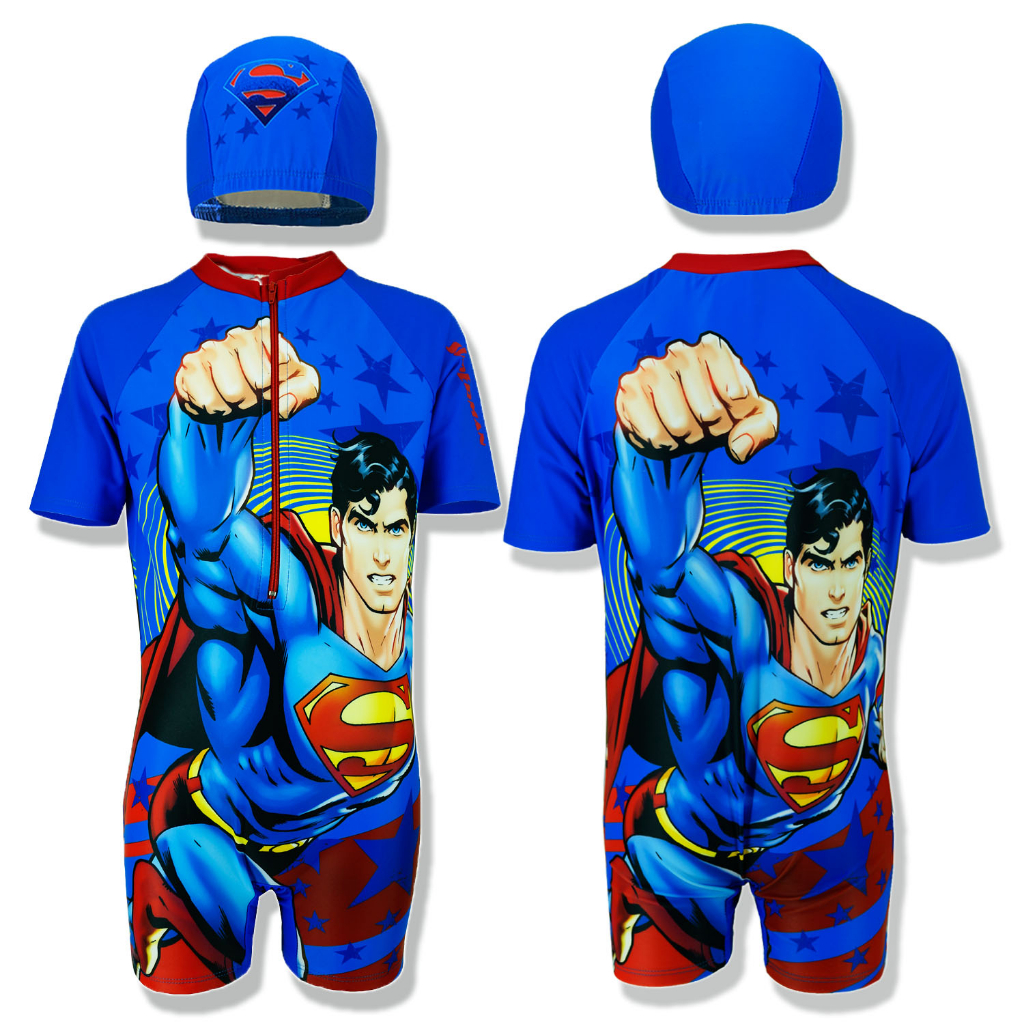 ชุดว่ายน้ำเด็กชาย-ลิขสิทธิ์แท้-ซุปเปอร์แมน-ผลิตไทย-superman-ซุปเปอร์ฮีโร่-แถมหมวกว่ายน้ำ-และถุงใส่ชุด