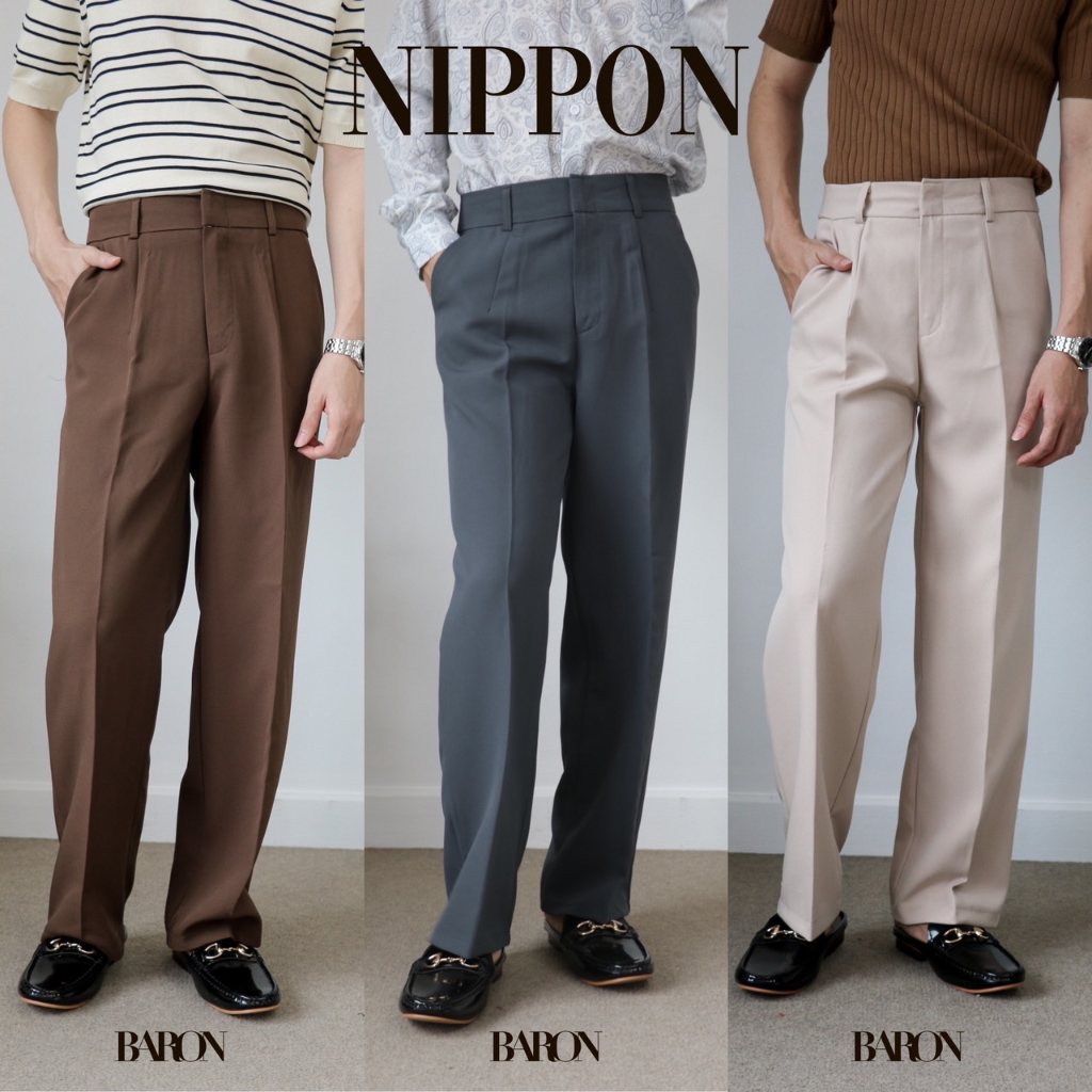 ภาพหน้าปกสินค้าBARON Nippon boy (สีเบสิค) กางเกงสไตล์ญี่ปุ่น ขากระบอกตรง ทรงสวย จากร้าน baron.bkk บน Shopee