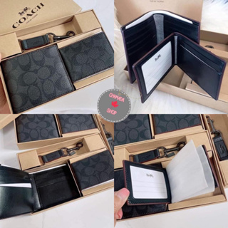 กระเป๋าสตางค์มีไส้ + พวงกุญแจ + กล่อง  Boxed 3 In 1 Wallet Gift Set In Signature Canvas  Style No. F41346 แท้💯
