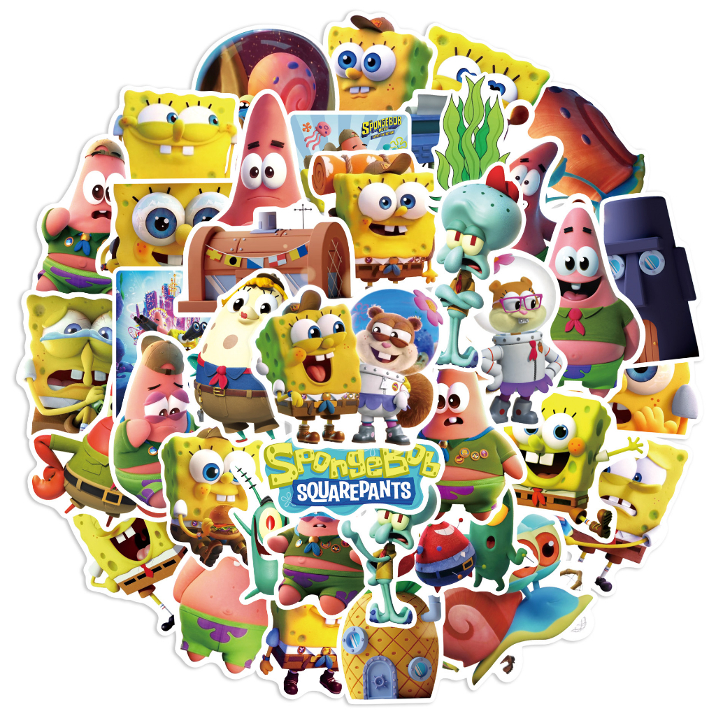 พร้อมส่ง-spongebob-squarepants-50แผ่น-พีวีซี-กันน้ำ-สติ๊กเกอร์-sticker-สพันจ์บ็อบ-สแควร์แพนส์