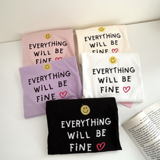 S265 เสื้อยืด oversize ผ้าคอตตอน สไตล์ minimal ปัก everything will be fine