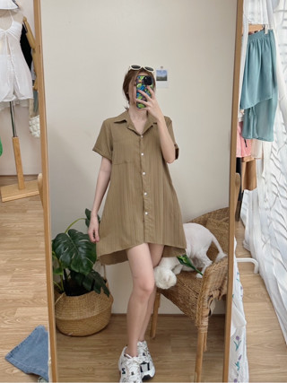 BFTS🧡 พร้อมส่ง DD080 DB DRESS มินิเดรสเชิ้ตคอปกแขนพับ ติดกระดุมด้านหน้า มีกระเป๋าทั้ง 2 ข้าง ผ้าเปลือกไม้ มีปลายทาง เดรส