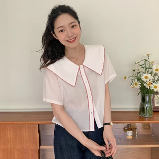 (พร้อมส่ง) White chiffon shirt C3354✨🥐 เสื้อเชิ้ตทำงาน เชิ้ตแขนสั้น เชิ้ตมินิมอล เสื้อทำงานผู้หญิง