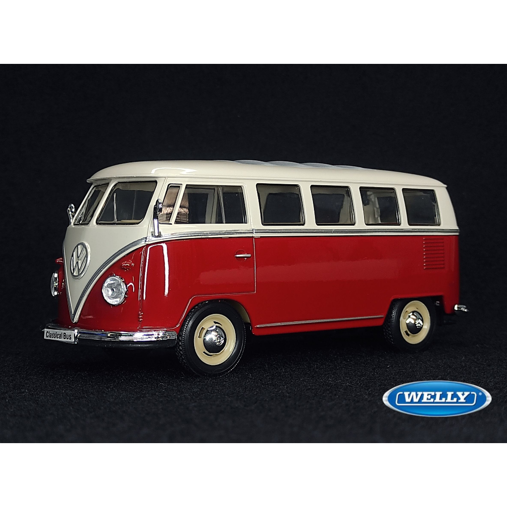 Modèle Réduction Autobus Volkswagen T1 1963 – Échelle 1:24, Rouge Et Blanc, Welly Neuf