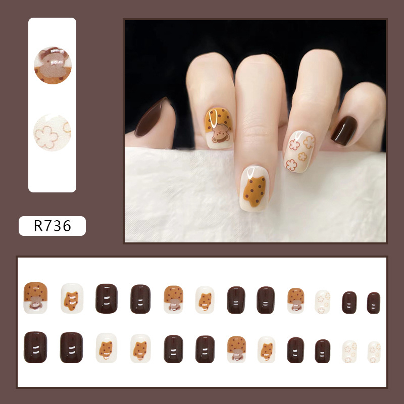 พร้อมส่ง ️เล็บปลอม [R736]สไตล์โมเดิร์น ใช้งานง่าย 24 ชิ้น | Shopee Thailand