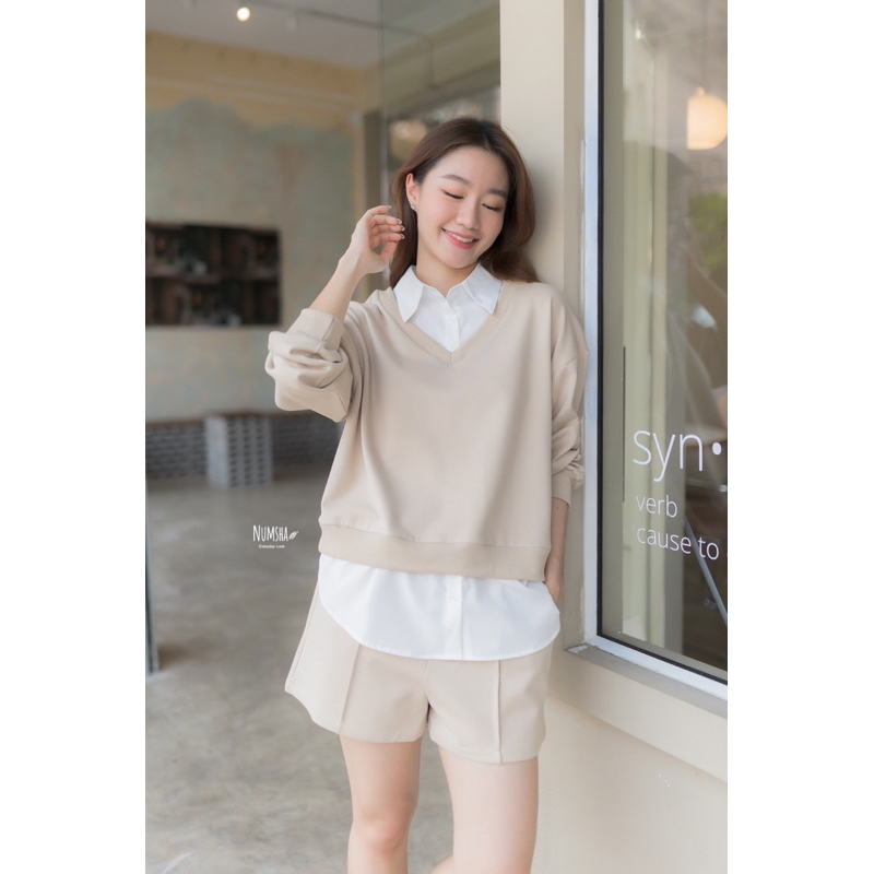 Numsha Brand เชิ้ตไหมพรหมตัวติดแขนยาว / NB22088 | Shopee Thailand