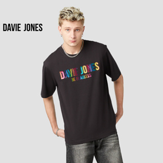 DAVIE JONES เสื้อยืดโอเวอร์ไซซ์ พิมพ์ลาย สีดำ Logo Print Oversize T-shirt in black LG0049BK
