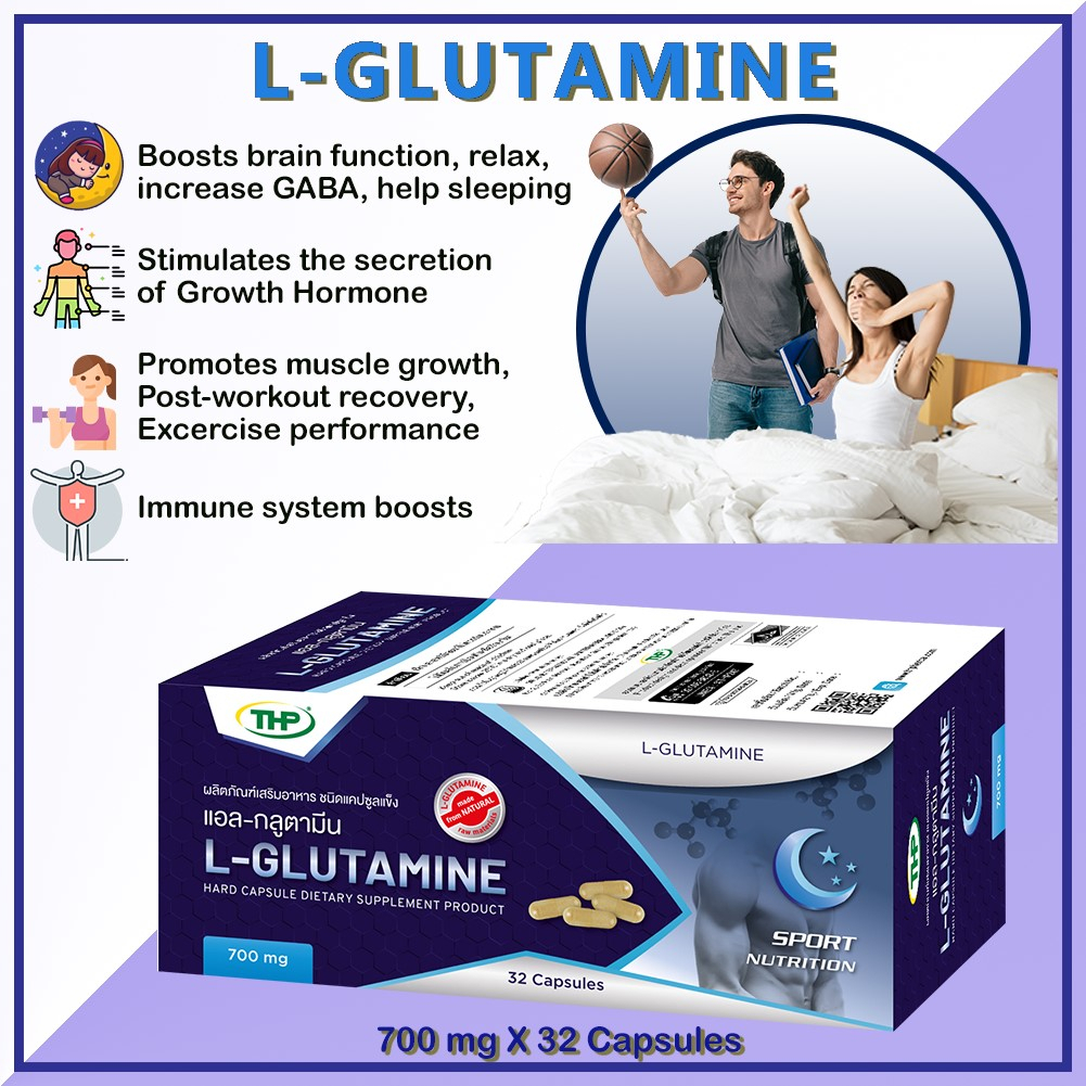 thp-l-glutamine-แอล-กลูตามีน-ช่วยการนอนหลับ-สร้างกล้ามเนื้อ-ลดความเครียด-ขนาด-32-แคปซูล