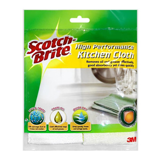 ผ้าไมโครไฟเบอร์ทำความสะอาดคราบมัน SCOTCH-BRITE 30x32cm สีขาว สามารถเช็ดเก็บฝุ่น คราบมัน และสิ่งสกปรก