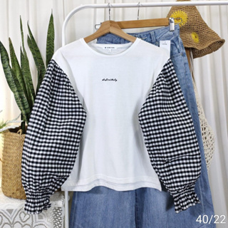 Global work x cotton x L น่ารักมาก แขนพองสก็อต อก 40 ยาว 22 Code: 614(5)