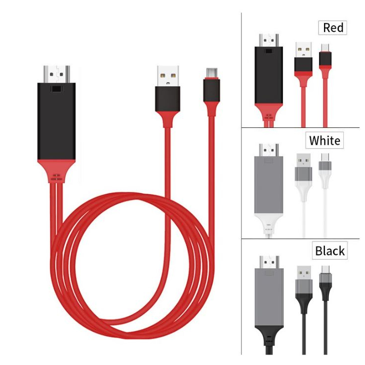 สายสัญญาณ 3 in 1 Fast USB to HDTV HDMI HD Adaptor Mirroring Cable for IOS ANDROID (คละสี