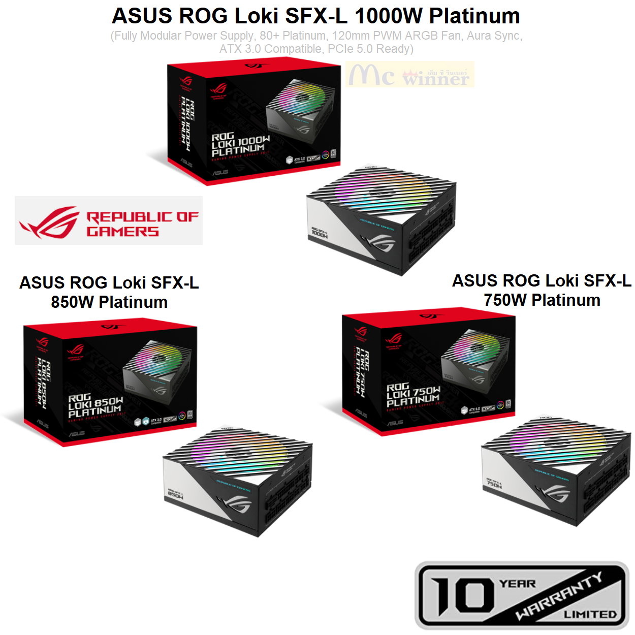 POWER SUPPLY (อุปกรณ์จ่ายไฟ) ASUS ROG LOKI SFXL PLATINUM 1000W /850 /