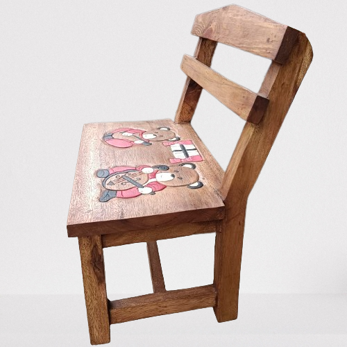 เก้าอิ้เด็กนั่ง-เก้าอิ้ไม้แกะสลักลายการ์ตูน-ทำจากไม้จามจุรี-ทนทานแข็งแรง-ผู้ใหญ่นั่งได้-ขนาดระบุไว้ที่รูป