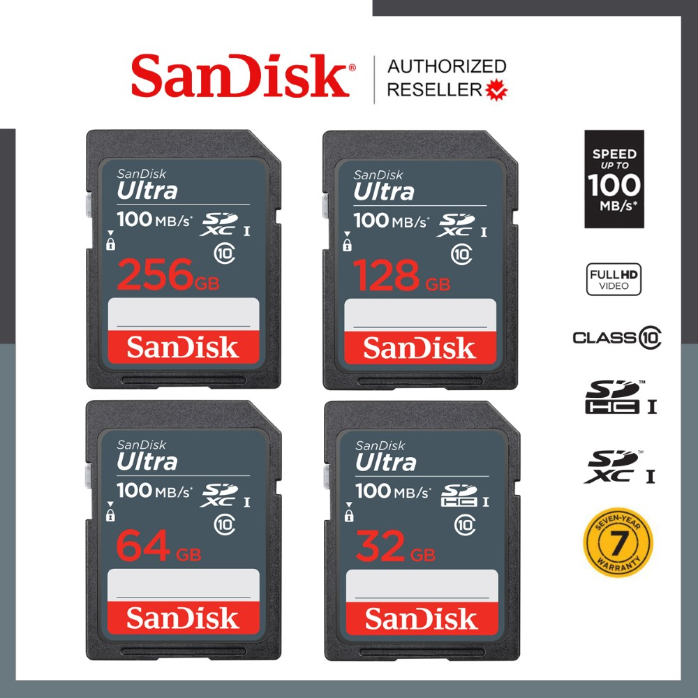 รูปภาพของSanDisk Ultra SD Card Class10 32GB/64GB/128GB Speed 100 MB/s (SDSDUNR) SDHC-SDXC เมมโมรี่การ์ด สำหรับ SDCARD กล้องมิลเลอร์เลส DSLR Mirrorless ประกัน 7ปีลองเช็คราคา