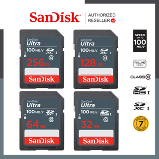 SanDisk Ultra SD Card Class10 32GB/64GB/128GB Speed 100 MB/s (SDSDUNR) SDHC-SDXC เมมโมรี่การ์ด สำหรับ SDCARD กล้องมิลเลอร์เลส DSLR Mirrorless ประกัน 7ปี