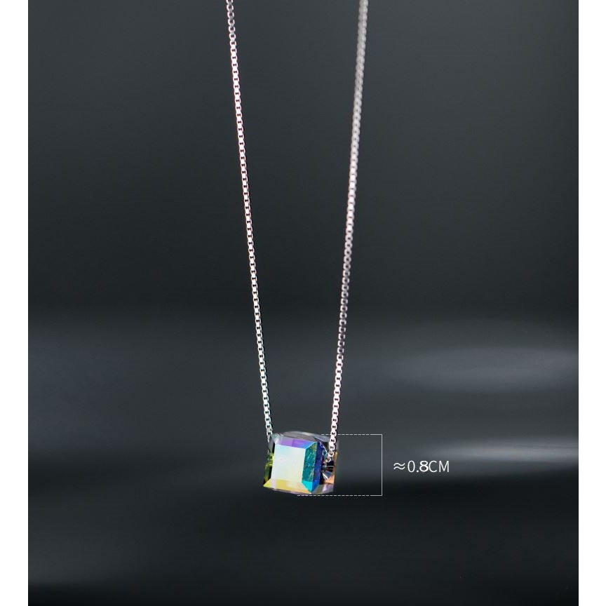 s925-square-crystal-necklace-สร้อยคอเงินแท้-คริสตัลใส-รูปทรงสี่เหลี่ยมลูกบาศก์-ใส่สบาย-เป็นมิตรกับผิว