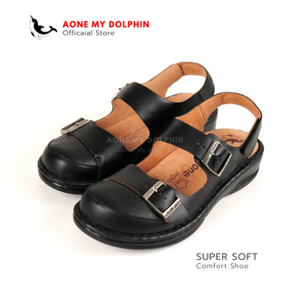 [ลิขสิทธิ์แท้] Aone My Dolphin - WD043 (พื้นส้ม)  รองเท้าหนังแท้เพื่อสุขภาพ พื้นนุ่มพิเศษ มีสายหลัง