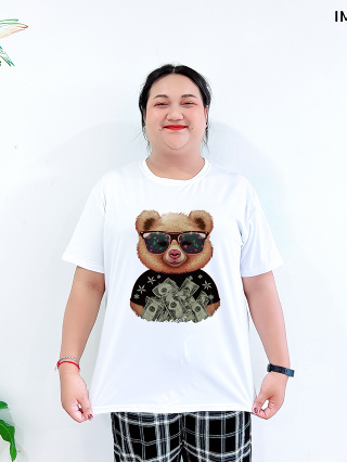 8000-IMG-32# 6 สี เสื้อยืด สกรีนลายน้องหมี ใส่แว่น ไซส์จั้มโบ้ ลายน่ารัก