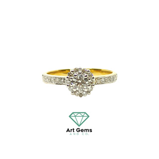 แหวนเพชรแท้ แหวนแต่งงาน ราคาไม่แรง ดีไซน์ เพชรล้อมเพชร สวยงาม เพชรรวม 0.47 กะรัต เม็ดกลาง 20 สตางค์ ตัวเรือนทอง 18k 2.6g