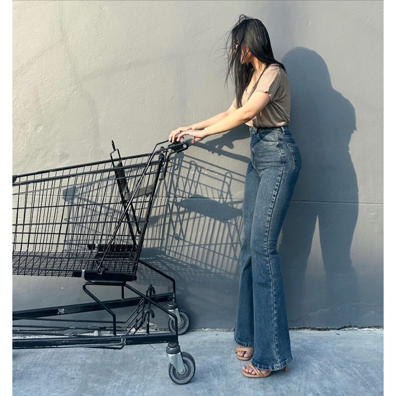 Code.W03 กางเกงยีนส์ขาม้าผ้ายืด | Shopee Thailand