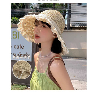 หมวกสาน หมวกปีกกว้างบังแดดได้ดี เหมาะกับการใส่เที่ยวทะเล พร้อมส่งจากไทย S056
