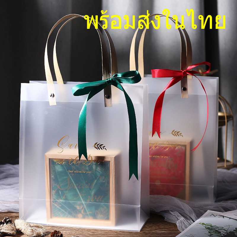 ถุง PVC ยกแพ๊ค 10 ใบ สีขาวขุ่นแบบสายลายไม้ และเชือก | Shopee Thailand
