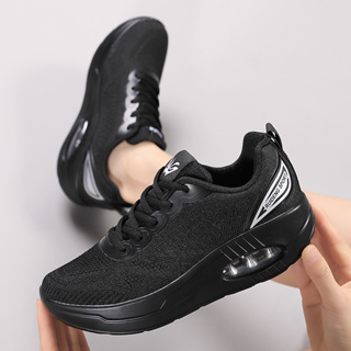 RUIDENG-82257 สีดำ รองเท้าผ้าใบกีฬาผู้หญิงเพื่อสุขภาพ ความสูง 5 cm. ไซส์ 36-40 มีสินค้าพร้อมส่ง