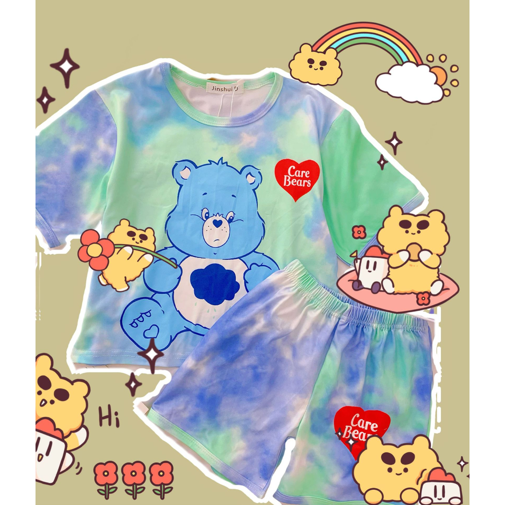 beryl-kids-ชุดเซ็ทเด็ก-ผญ-เสื้อผ้าเด็กผญ-ชุดเสื้อยืดแขนสั้นเด็กผู้หญิงส-พิมพ์ลายหมีมัดย้อมสไตล์เกาหลี-เด็กชายและเด็กหญิง