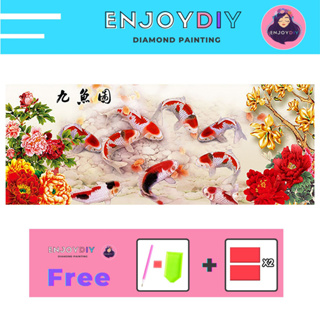 รูปปลาคาร์ปโบตั๋น ครอสติสคริสตัล 5d diy diamond painting แบบเม็ด ติดเต็ม เม็ดกลม พร้อมส่งจากไทย EnjoyDIY