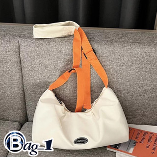 bag_1(BAG1867) กระเป๋าสะพายข้างสีขาว-สายสีส้ม สายสะพายมีที่รองบ่า