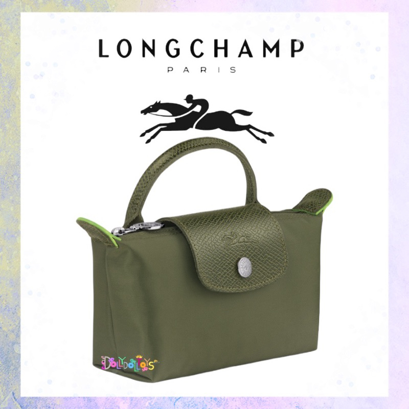 พร้อมส่ง-longchamp-เซ็ทสาย-le-pliage-green-pouch-with-handle-green