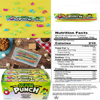 ขนมนำเข้า🇺🇸  Sour Punch Straws, Rainbow Fruit Flavors 2oz ซองละ 99 บาท