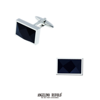 ANGELINO RUFOLO Cufflink(คัฟลิงค์) ดีไซน์ Onyx Style กระดุมข้อมือคัฟลิ้งโรเดียมคุณภาพเยี่ยม ประดับตกแต่งด้วย Onyx